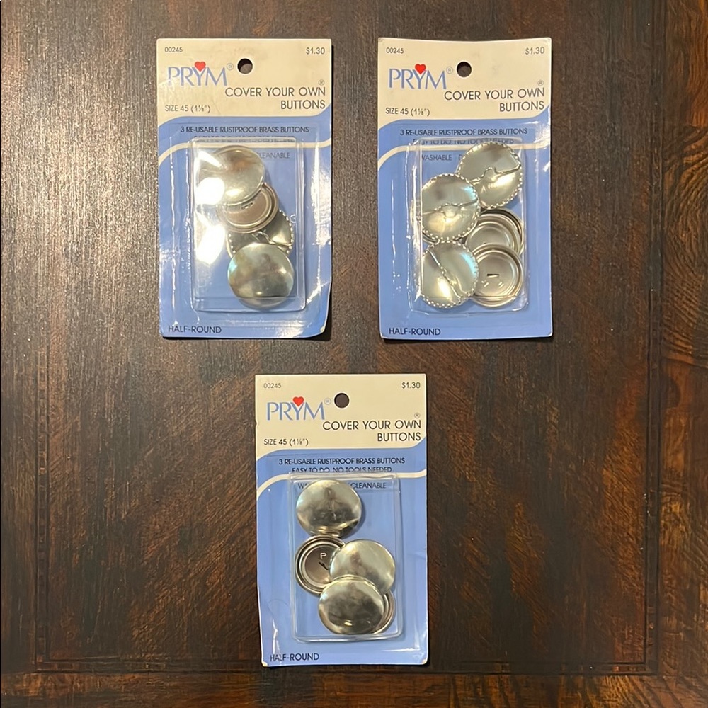 Vintage Prym Brass half round button covers. Lot of 3 NWT